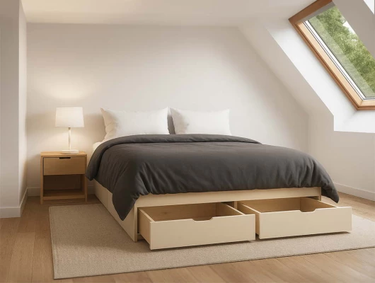 Кровать подиум Генрих на ножках 2 ящика бежевый