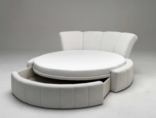 Круглая кровать Мерси с ящиком белый