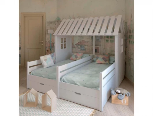Детская кровать Велес Арт Домик Дуэт с ящиками Детская кровать Велес Арт Домик Дуэт с ящиками