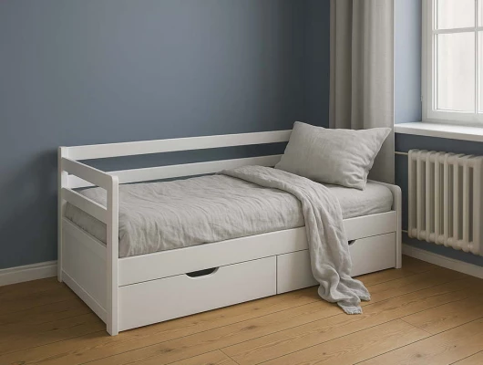 Кровать тахта Дуэт 2 спинки с ящиками белый