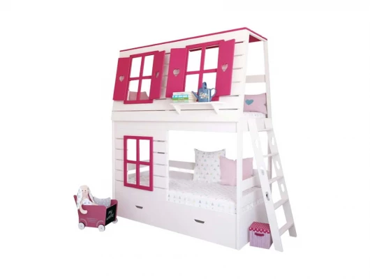 Двухъярусная кровать домик Велес Арт Кидс Лэнд №95 с ящиками