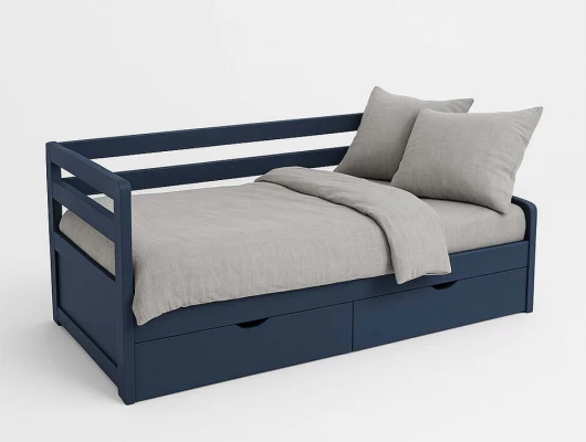 Кровать тахта Дуэт 2 спинки с ящиками синий