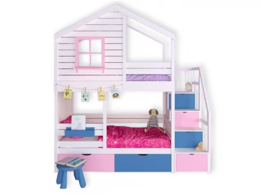 Двухъярусная кровать домик Велес Арт Кидс Лэнд №82 с ящиками