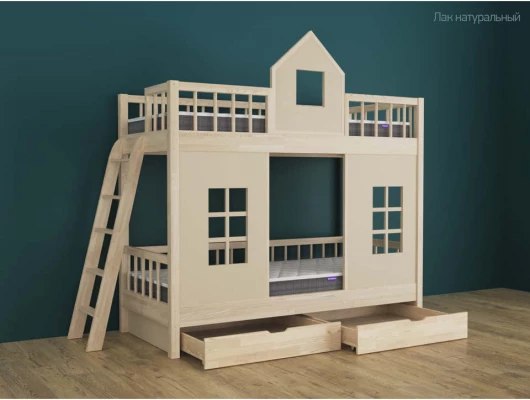 Двухъярусная кровать Золушка домик с 2 ящиками