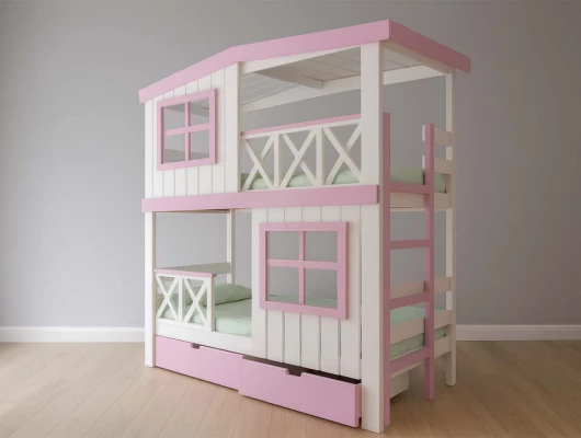 Двухъярусная кровать домик Велес Арт Кидс Лэнд №14 с ящиками Двухъярусная кровать домик Велес Арт Кидс Лэнд №14 с ящиками