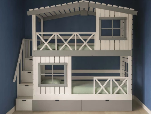 Двухъярусная кровать домик Велес Арт Кидс Лэнд №17 с ящиками
