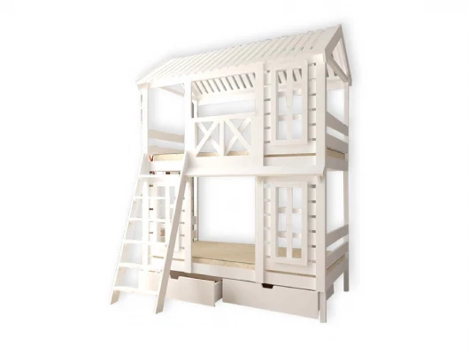 Двухъярусная кровать домик Велес Арт Кидс Лэнд №93 с ящиками