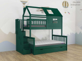 Двухъярусная кровать Алена домик с 1 ящиком по цене от 110 300 ₽ , стиль скандинавский, классический, цвет зеленый, изумрудный 2 | Детские кровати