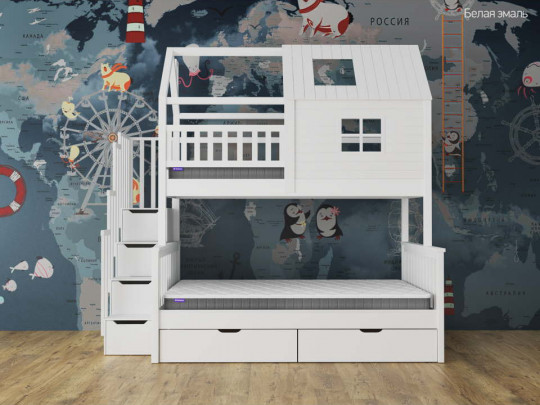 Двухъярусная кровать Алена домик с 2 ящиками по цене от 110 500 ₽ , стиль скандинавский, классический, цвет бежевый 2 | Детские кровати