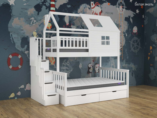 Двухъярусная кровать Алена домик с 2 ящиками по цене от 110 500 ₽ , стиль скандинавский, классический, цвет бежевый 1 | Детские кровати