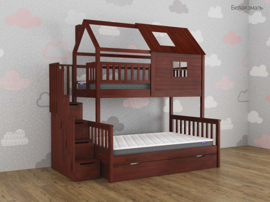 Двухъярусная кровать Алена домик с выкатным сп местом по цене от 113 200 ₽ , стиль скандинавский, классический, цвет коричневый 1 | Детские кровати