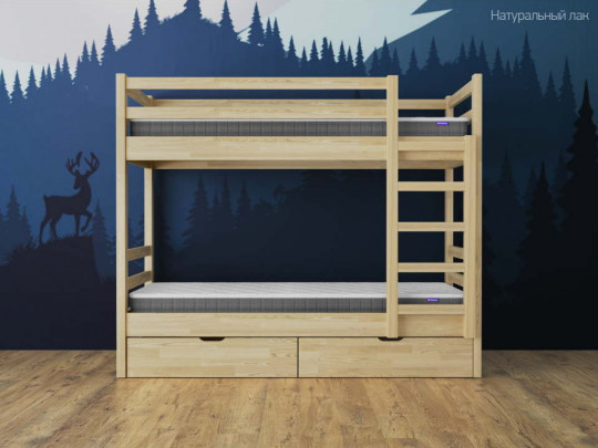 Двухъярусная кровать Кадет с 2 ящиками по цене от 47 333 ₽ , стиль скандинавский, классический, цвет сосна, натуральный, светлый 1 | Детские кровати