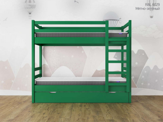 Двухъярусная кровать Кадет с выкатным сп местом по цене от 50 033 ₽ , стиль скандинавский, классический, цвет зеленый 3 | Детские кровати