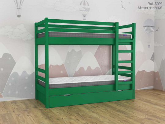 Двухъярусная кровать Кадет с выкатным сп местом по цене от 50 033 ₽ , стиль скандинавский, классический, цвет зеленый 1 | Детские кровати