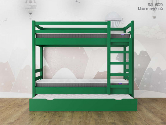 Двухъярусная кровать Кадет с выкатным сп местом по цене от 50 033 ₽ , стиль скандинавский, классический, цвет зеленый 2 | Детские кровати