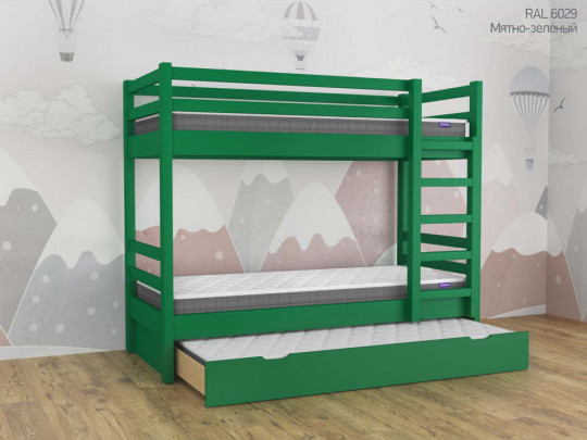 Двухъярусная кровать Кадет с выкатным сп местом Relaksan, стиль скандинавский, классический, цвет зеленый
