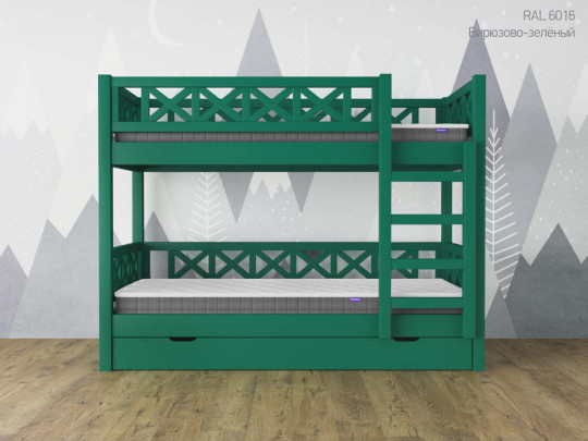 Двухъярусная кровать Кантри с 1 ящиком по цене от 63 433 ₽ , стиль скандинавский, классический, цвет зеленый 1 | Детские кровати