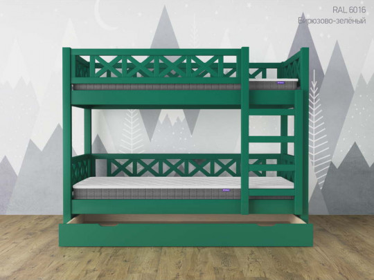 Двухъярусная кровать Кантри с 1 ящиком по цене от 63 433 ₽ , стиль скандинавский, классический, цвет зеленый 3 | Детские кровати
