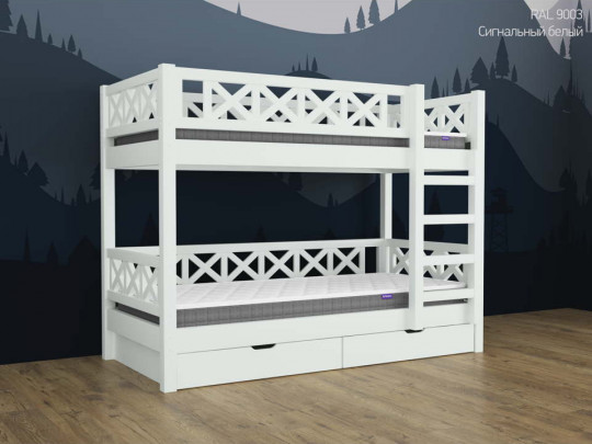 Двухъярусная кровать Кантри с 2 ящиками по цене от 63 633 ₽ , стиль скандинавский, классический, цвет белый 3 | Детские кровати