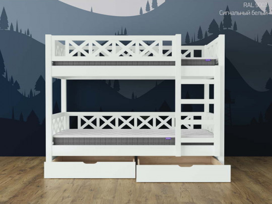 Двухъярусная кровать Кантри с 2 ящиками по цене от 63 633 ₽ , стиль скандинавский, классический, цвет белый 1 | Детские кровати