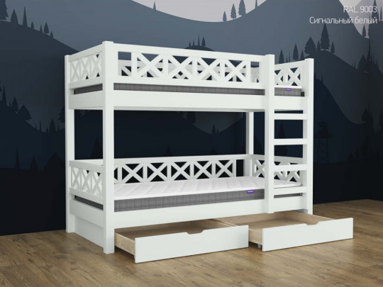 Двухъярусная кровать Кантри с 2 ящиками Relaksan, стиль скандинавский, классический, цвет белый