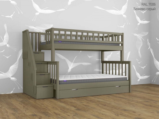 Двухъярусная кровать Лейла с 1 ящиком Relaksan, стиль скандинавский, классический, цвет серый