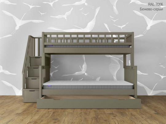 Двухъярусная кровать Лейла с 1 ящиком по цене от 97 467 ₽ , стиль скандинавский, классический, цвет серый 4 | Детские кровати