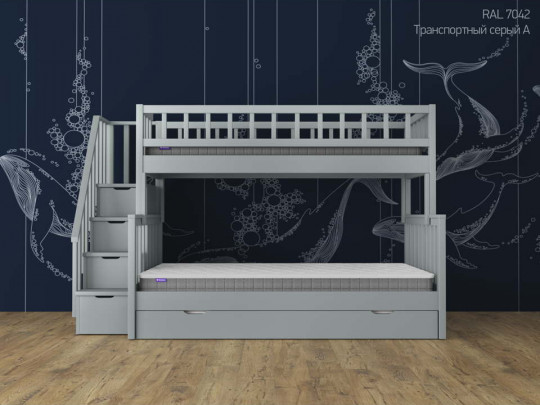Двухъярусная кровать Лейла с выкатным сп местом по цене от 100 367 ₽ , стиль скандинавский, классический, цвет серый 3 | Детские кровати