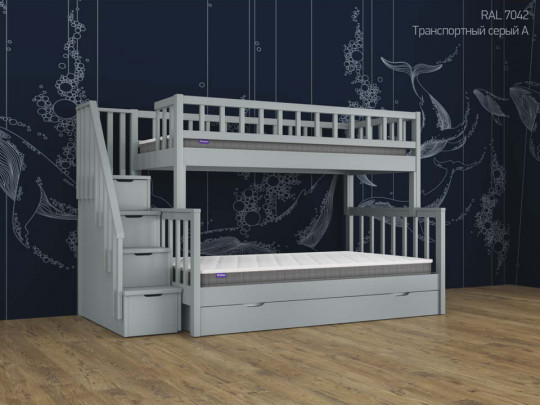 Двухъярусная кровать Лейла с выкатным сп местом по цене от 100 367 ₽ , стиль скандинавский, классический, цвет серый 2 | Детские кровати