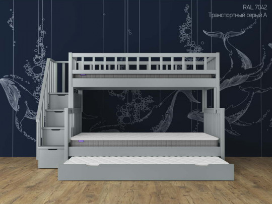 Двухъярусная кровать Лейла с выкатным сп местом по цене от 100 367 ₽ , стиль скандинавский, классический, цвет серый 1 | Детские кровати