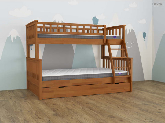 Двухъярусная кровать Модерн с 1 ящиком по цене от 63 300 ₽ , стиль скандинавский, классический, цвет ольха, коричневый, натуральный 2 | Детские кровати