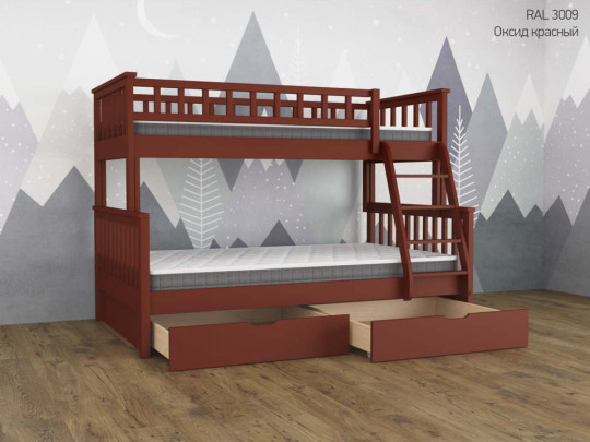 Двухъярусная кровать Модерн с 2 ящиками Relaksan, стиль скандинавский, классический, цвет коричневый