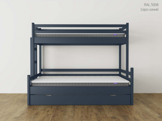 Двухъярусная детская кровать Орленок с выкатным сп местом по цене от 58 700 ₽ , стиль скандинавский, классический, цвет серый, синий 1 | Детские кровати