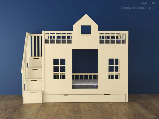 Двухъярусная кровать Принцесса домик с 2 ящиками по цене от 106 700 ₽ , стиль скандинавский, цвет бежевый, молочный, светлый 2 | Детские кровати