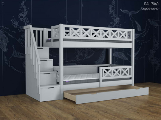 Двухъярусная кровать Прованс с 1 ящиком Relaksan, стиль скандинавский, классический, цвет серый