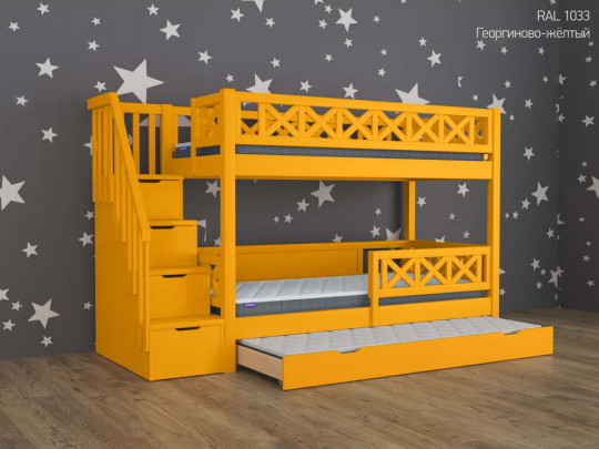 Двухъярусная кровать Прованс с выкатным сп местом Relaksan, стиль скандинавский, классический, цвет желтый, оранжевый