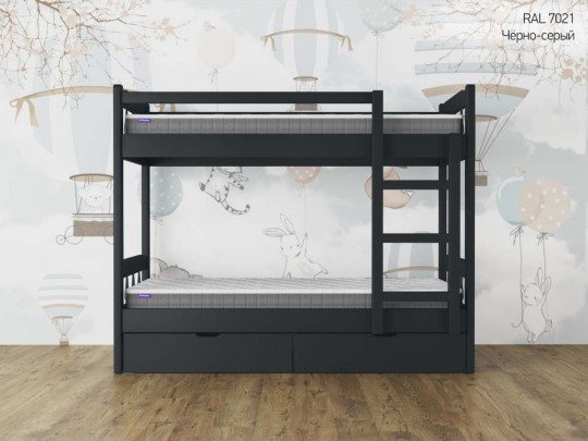 Двухъярусная кровать Скаут с 2 ящиками по цене от 46 833 ₽ , стиль скандинавский, классический, цвет серый, черный, графитовый 3 | Детские кровати