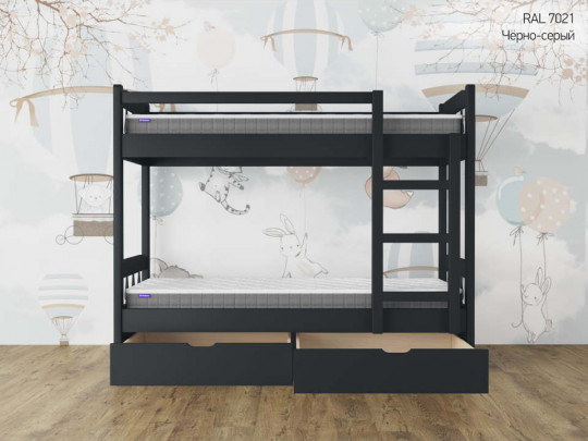 Двухъярусная кровать Скаут с 2 ящиками по цене от 46 833 ₽ , стиль скандинавский, классический, цвет серый, черный, графитовый 1 | Детские кровати