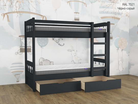 Двухъярусная кровать Скаут с 2 ящиками Relaksan, стиль скандинавский, классический, цвет серый, черный, графитовый