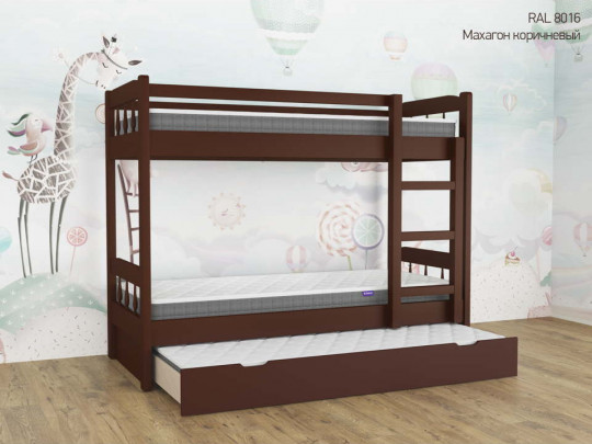 Двухъярусная кровать Скаут с выкатным сп местом Relaksan, стиль скандинавский, классический, цвет коричневый