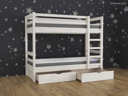 Двухъярусная кровать Тандем с 2 ящиками Relaksan, стиль скандинавский, классический, цвет белый, серый