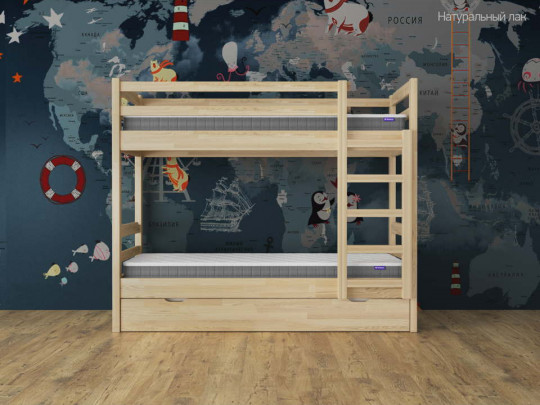 Двухъярусная кровать Тандем с выкатным сп местом по цене от 49 867 ₽ , стиль скандинавский, классический, цвет бежевый, сосна, натуральный 3 | Детские кровати