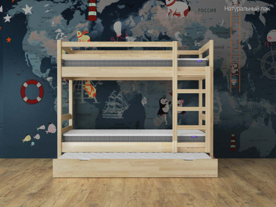 Двухъярусная кровать Тандем с выкатным сп местом по цене от 49 867 ₽ , стиль скандинавский, классический, цвет бежевый, сосна, натуральный 1 | Детские кровати