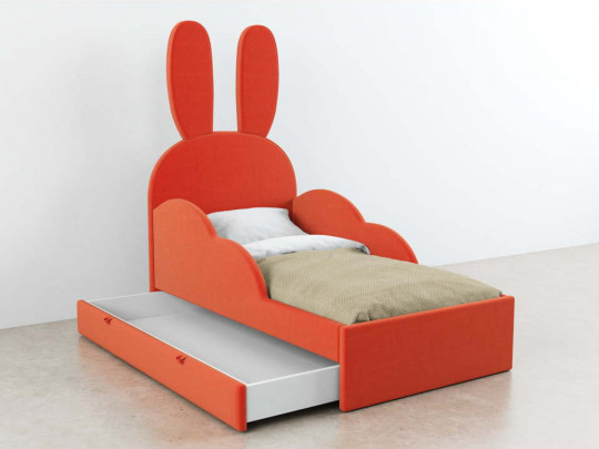 Детская кровать с ушками Банни с ящиком Relaksan, стиль скандинавский, современный, цвет оранжевый