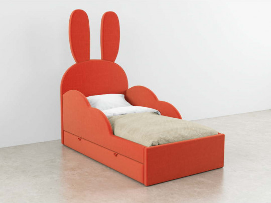 Детская кровать с ушками Банни с ящиком по цене от 40 333 ₽ , стиль скандинавский, современный, цвет оранжевый 1 | Детские мягкие кровати
