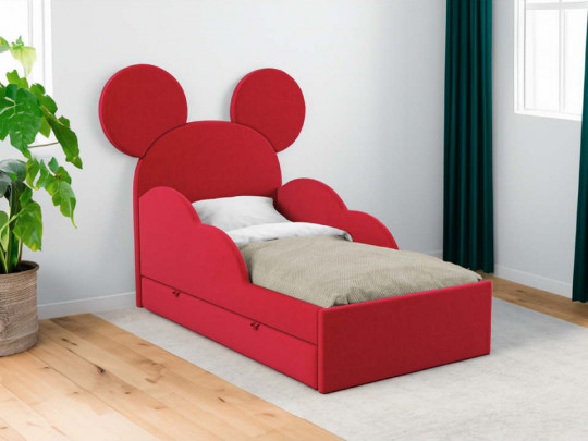 Детская кровать с ушками Микки с ящиком по цене от 38 000 ₽ , стиль скандинавский, современный, цвет красный 2 | Детские мягкие кровати