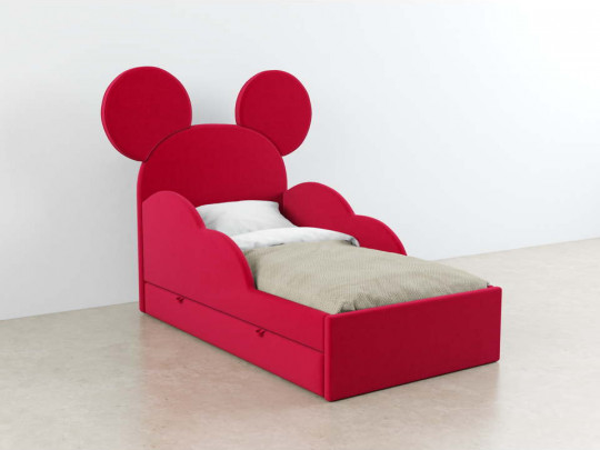 Детская кровать с ушками Микки с ящиком по цене от 38 000 ₽ , стиль скандинавский, современный, цвет красный 1 | Детские мягкие кровати