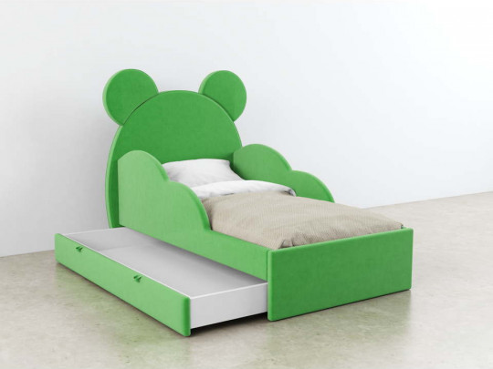 Детская кровать с ушками Миша с ящиком Relaksan, стиль скандинавский, современный, цвет зеленый, салатовый