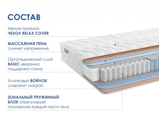 Матрас Димакс Relmas Foam 3Zone по цене от 12 680 ₽ , высота, см 19 2 | Пружинные матрасы