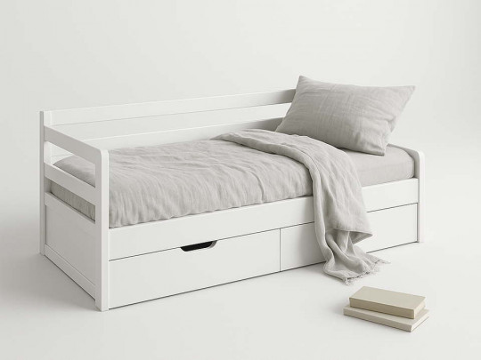 Кровать тахта Дуэт 2 спинки с ящиками белый по цене от 28 333 ₽ , стиль скандинавский, классический, минимализм, цвет белый 1 | Кровати